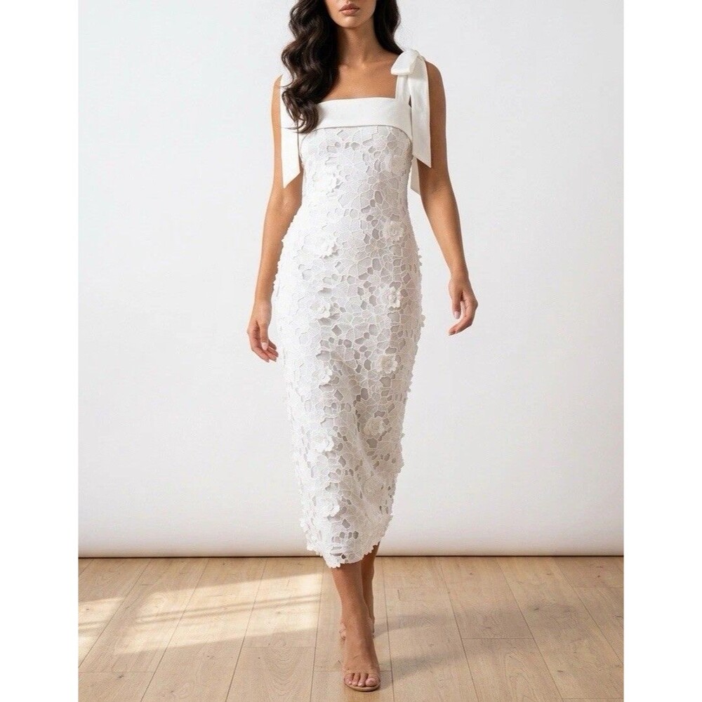 Petal & Pup White Emersyn Midi Lace Dress - Size Medium - NWOT - Bridal Dress - Picture 1 of 16
